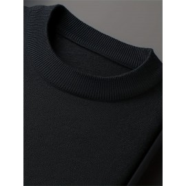 1pc Men'S Casual Crew Neck Viscose Knit Sweater - Solid Color Pullover with Medium Stretch, Regular Fit, Long Sleeve - Knit Fabric Sweatshirt for Autumn and Winter