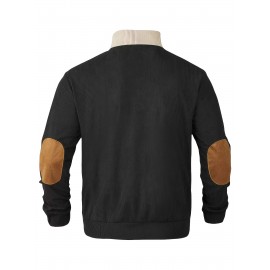 Mens Retro Color Block Knitted Mid Stretch Stand Collar Pullover Sweater - Warm, Casual, Long Sleeve, Button Front, Machine Washable - Perfect for Fall and Winter, Old Money Style