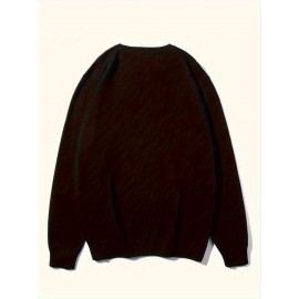 Men's Casual Solid Color Knit Sweater - Long Sleeve, Round Neck Pullover for Fall/Winter