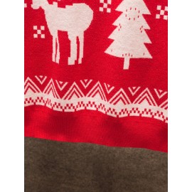 1pc Festive Acrylic Christmas Sweater for Men and Women - Crew Neck, Long Sleeve, Regular Fit, Knit Fabric with Deer and Tree Patterns, Medium Stretch, Party Pullovers for Fall/Winter