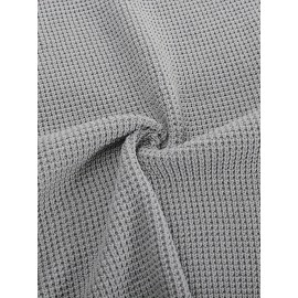 Men Waffle Textured Sweater Long Raglan Sleeve Crew Neck Ribbed Cuff Pullover