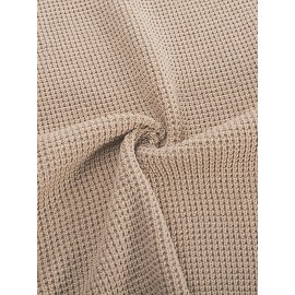 Men Waffle Textured Sweater Long Raglan Sleeve Crew Neck Ribbed Cuff Pullover