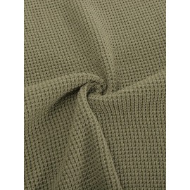 Men Waffle Textured Sweater Long Raglan Sleeve Crew Neck Ribbed Cuff Pullover