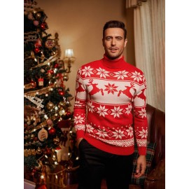 Men's Slim Fit Turtleneck Sweater - Casual Solid Color Knit Pullover for Fall/Winter, Polyester Blend, Best for Christmas