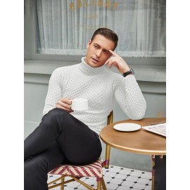 Men's Slim Fit Turtleneck Sweater - Casual Solid Color Knit Pullover for Fall/Winter, Polyester Blend, Best for Christmas