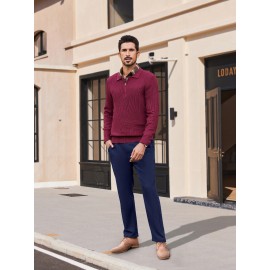 Men'S Casual Chino Pants, Rayon Blend, Non-Stretch, Solid Color, Regular Fit, with Button Detail, for All-Season Woven Flat Front Drawstring Trousers