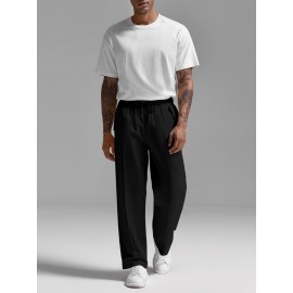 Mens Cotton Linen Pants Casual Pleated Drawstring Elastic Waist Loose Fit Beach Yoga Pants With Pockets