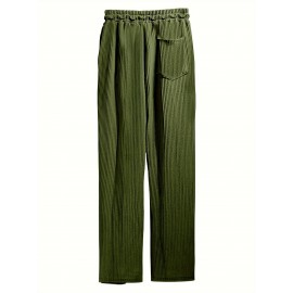 Men's Drawstring Pants Mid Waist Straight Leg Long Pants Casual Solid Color Ribbed Pants