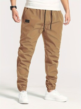 1pc Men'S Casual Polyester Drawstring Sweatpants, Solid Color, Regular Fit, Street Style with Pockets