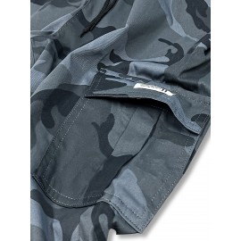 Men's Camo Cargo Pants with Flap Pockets & Drawstring Waist - Casual Outdoor Workwear, Polyester