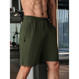 Men's Breathable Quick-Dry Casual Shorts with Zipper Pocket - Perfect for Fitness & Leisure, Machine Washable