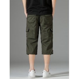 Men's 3/4 Length Solid Color Non Stretch Multi-Pocket Cotton Cargo Shorts For Summer Outdoor Wear