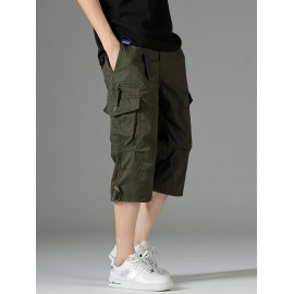 Men's 3/4 Length Solid Color Non Stretch Multi-Pocket Cotton Cargo Shorts For Summer Outdoor Wear