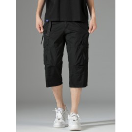 Men's 3/4 Length Solid Color Non Stretch Multi-Pocket Cotton Cargo Shorts For Summer Outdoor Wear