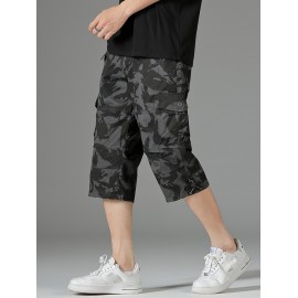 Men's 3/4 Length Solid Color Non Stretch Multi-Pocket Cotton Cargo Shorts For Summer Outdoor Wear