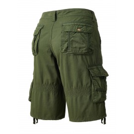 1pc Men'S Cotton Cargo Shorts, Multi-Pocket Utility Workwear, Solid Color, Street Style, Regular Fit, Woven Fabric, Non-Stretch - Outdoor Casual Short Pants