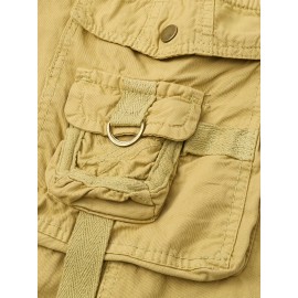 1pc Men'S Cotton Cargo Shorts, Multi-Pocket Utility Workwear, Solid Color, Street Style, Regular Fit, Woven Fabric, Non-Stretch - Outdoor Casual Short Pants
