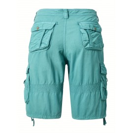 1pc Men'S Cotton Cargo Shorts, Multi-Pocket Utility Workwear, Solid Color, Street Style, Regular Fit, Woven Fabric, Non-Stretch - Outdoor Casual Short Pants