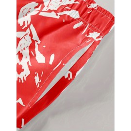 Men's Casual Chic Printed Active Shorts, Drawstring Beach Shorts For Summer Beach Resort