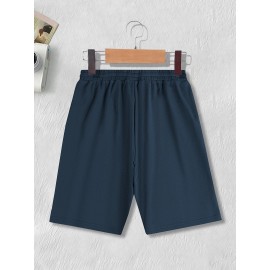 1pc Halloween Pumpkin Smile Print Men'S Casual Cotton Blend Shorts, Slight Stretch Knit Fabric, Regular Fit Sports Shorts