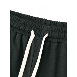 Casual Polyester Knit Fabric Shorts with Pockets, Regular Fit, Slight Stretch, Alphabet Pattern, with 