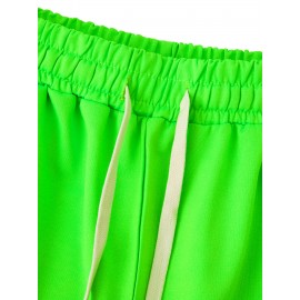 Casual Polyester Knit Fabric Shorts with Pockets, Regular Fit, Slight Stretch, Alphabet Pattern, with 