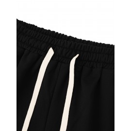 Men's Casual Rock Print Drawstring Shorts - Breathable Polyester, Pockets Included, Machine Washable